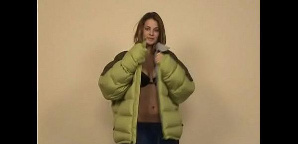  Brittany Lynn tries on puffy jackets and pants